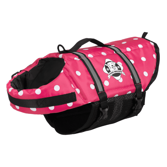 Paws Aboard Dog Life Jacket - Keep Your Canine Safe with a Nylon Life Vest - Designer Life Jackets - Perfect for Swimming and Boating - Pink & White Polka Dot, Small