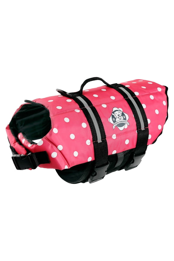 Dog Life Jacket - Keep Your Canine Safe with a Nylon Life Vest - Designer Life Jackets - Perfect for Swimming and Boating - Pink & White Polka Dot, X-Small