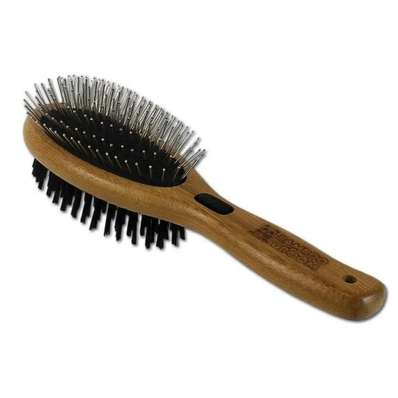 Bamboo Groom Combo Brush with Bristles Stainless Steel Pins for Pets