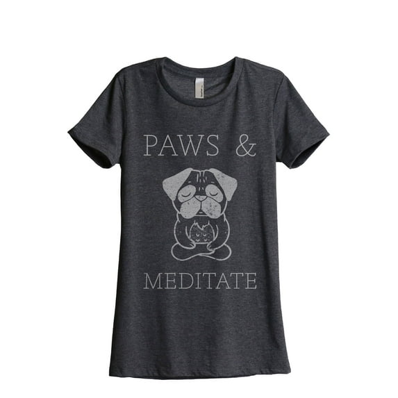 Paws And Meditate Women's Fashion Relaxed T-Shirt Tee Charcoal Grey X-Large
