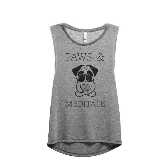Paws And Meditate Women's Fashion Sleeveless Muscle Workout Yoga Tank Top Heather Grey Grey Large