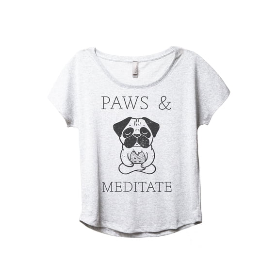 Paws And Meditate Women's Fashion Slouchy Dolman T-Shirt Tee Heather White Medium