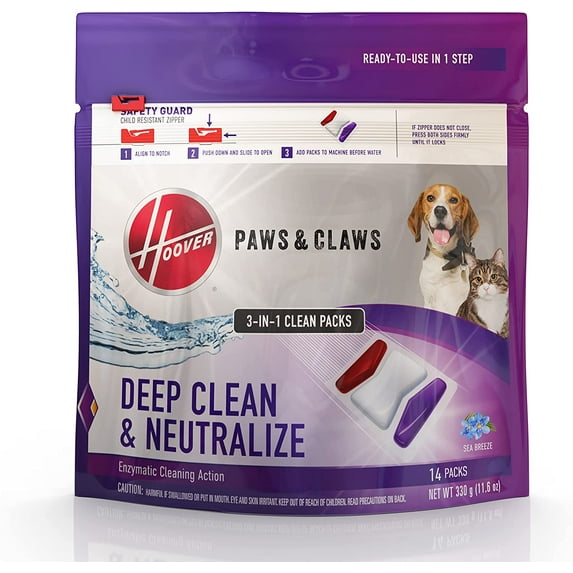 Paws & Claws Clean Packs, Sea Breeze Scent, Pre-Measured Concentrated Pack Solution, Tackles Tough Pet Messes & Stains, Pair Full Size Carpet Cleaning Machines