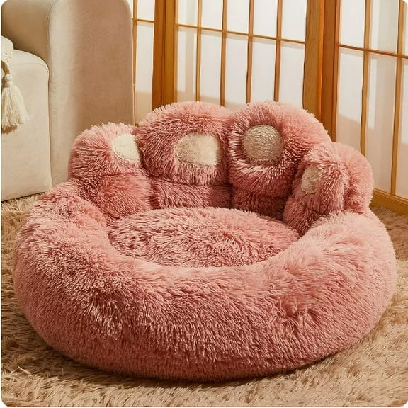 Paws Dog Beds,Dog Bed,Cute Round Calming Dog Bed of Paw Shape, Pet Large Plush Dog Donut Bed for Medium Large Breed Dog, Soft, Comfy and Cozy Doggie Bed with Bolster(Pink)