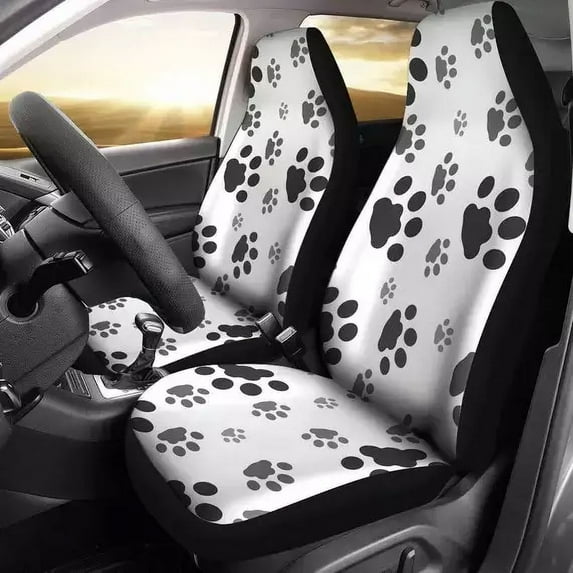 Paws Dog Seats Bucket Front Fit Universal SUV Set Covers Seat Car Theme Love Pet Pattern Print Paw Brown and Beige