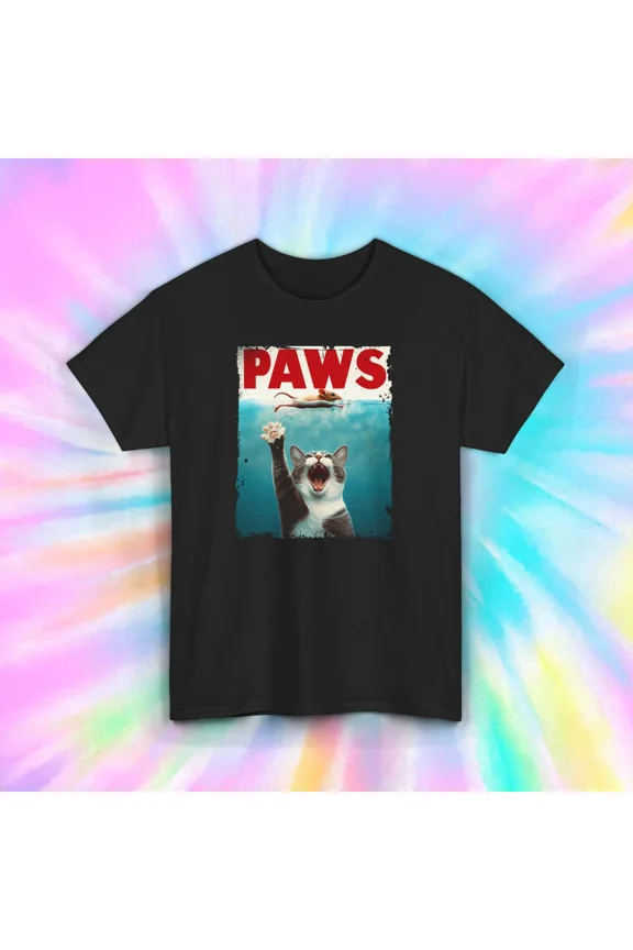 Paws Funny Cat Jaws Parody Graphic Kitten Lover Humor Gift Unisex T-Shirt up to size 5XL