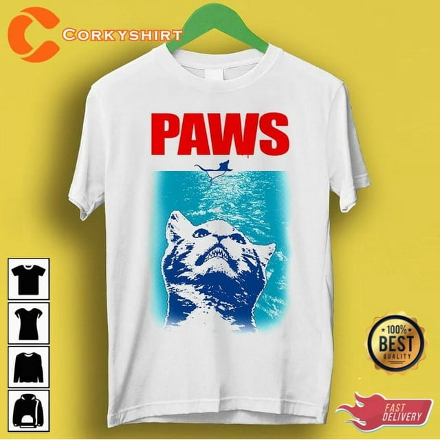 Paws Jaws Cat Parody Design Meme Funny T-shirt - Walmart.com