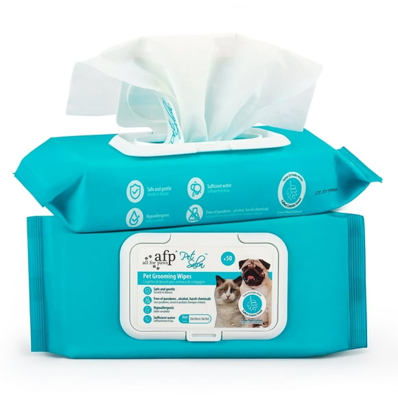 All For Paws Natural Pet Wipes for Dogs & Cats - 100 count, Fresh Larch Scent, Deodorizing Dog Grooming Wipes, Extra Thick Cat Cleaning Wipes (50cts/pack)
