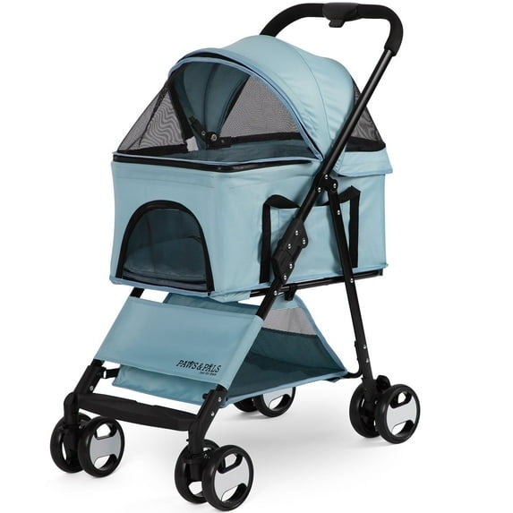 Paws & Pals 2-Wheeled Pet Stroller with Detachable Carrier & Cup Holder, Blue