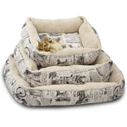 Paws & Pals Pet Bed for Cat and Dog Crate Pad Deluxe Premium Bedding with Cozy Inner Cushion Durable Model  1800's Newspaper Design (Medium  24"x20"x5.5" Inches)