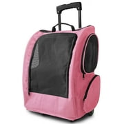 Paws & Pals Pet Carrier Ultimate Breathable Rolling Travel Backpack for Dogs and Cats (Pink)