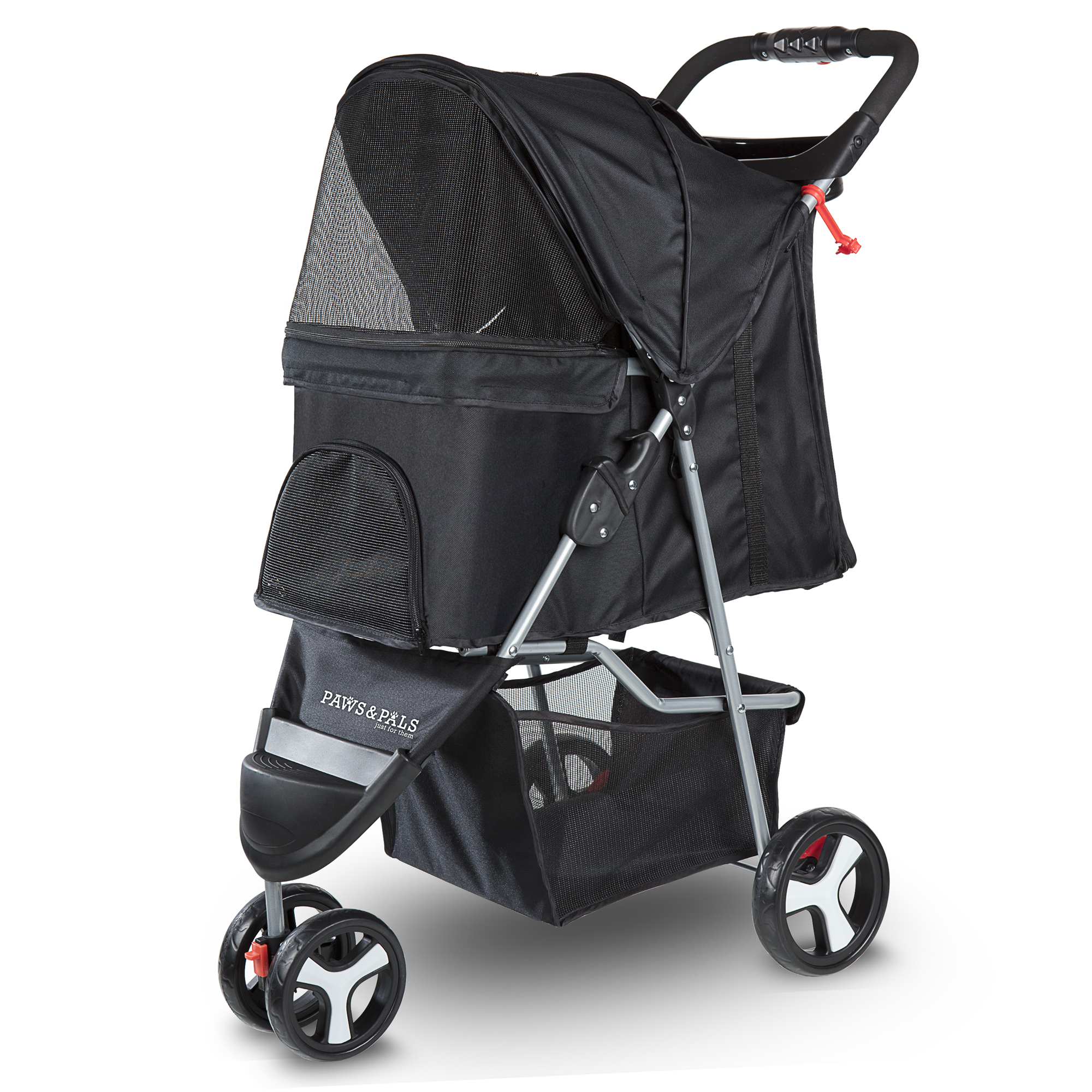 Paws & Pals Pet Stroller for Cats & Dogs Folding 3-Wheel Carrier Jogger (Black) (Small) - image 1 of 3