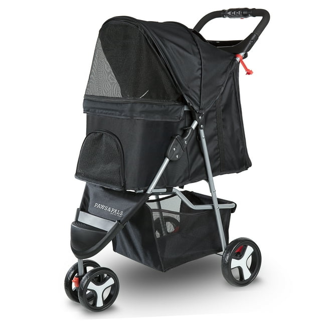 Paws & Pals Pet Stroller for Cats & Dogs Folding 3-Wheel Carrier Jogger (Black) (Small)