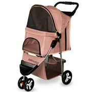 Paws & Pals Pet Stroller for Cats & Dogs Folding 3-Wheel Carrier Jogger Pink Small