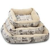 Paws & Pals Slumber Mat Plush Fleece Cushion Pet Bed, 1800's Newspaper Design