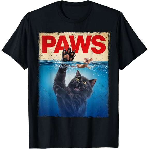 Paws Parody Black Cat Chasing a Cute Scared Mouse Top Kitten T-Shirt