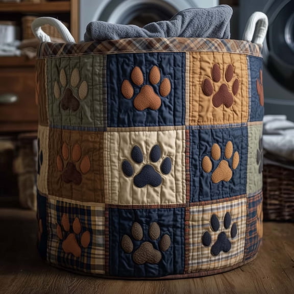 Paws Patchwork Quilted Laundry Basket, Storage Bin Laundry Basket Fabric, House Storage Hamper, Mother Day's Gift Ideas
