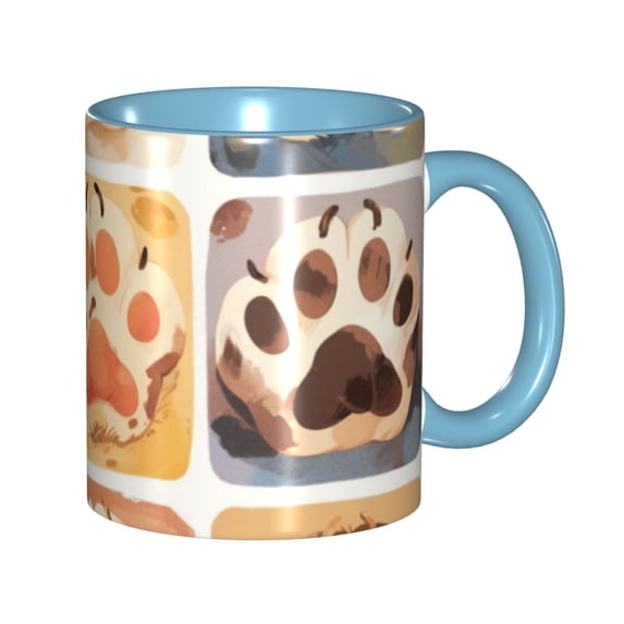 Paws Plaid Coffee Mug Fun Custom Ceramic Mugs 11oz Sky Blue