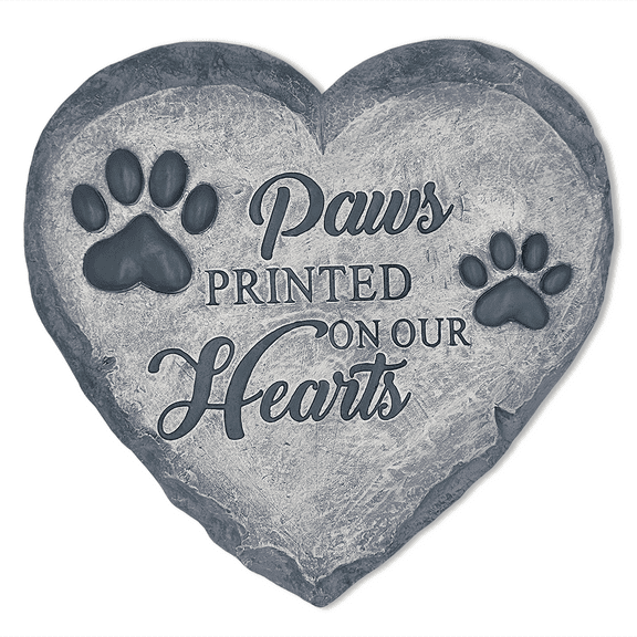 Paws Printed on our Hearts Memorial Stepping Stone for Pet, 9.5" Dog Funeral and Pet Cemetery Decor