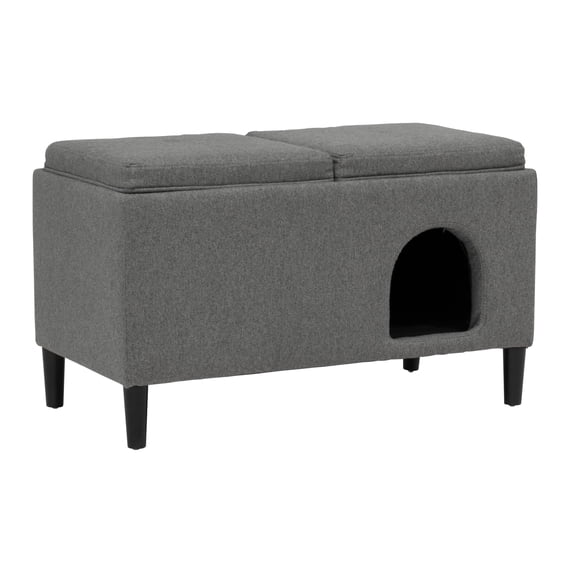Paws & Purrs 32″ Wide Modern Dual-Purpose Ottoman & Multi-Cat Bed – Stylish 2-in-1 Footstool & Cozy Hideaway for Multiple Cats – Removable Cushioned Top, Hidden Storage, Grey
