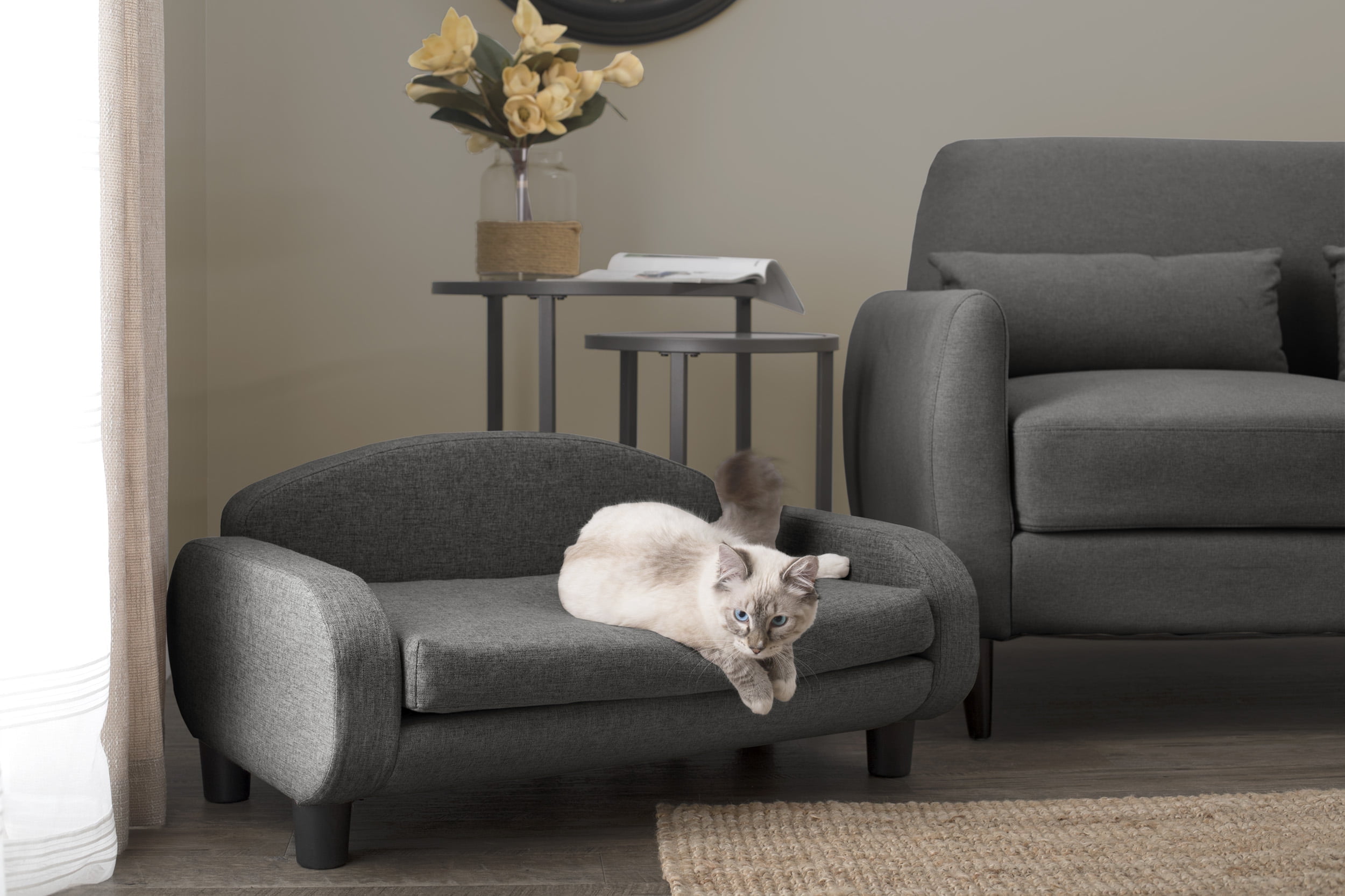 Gray Elevated Pet Sofa with Removable Mattress Cover