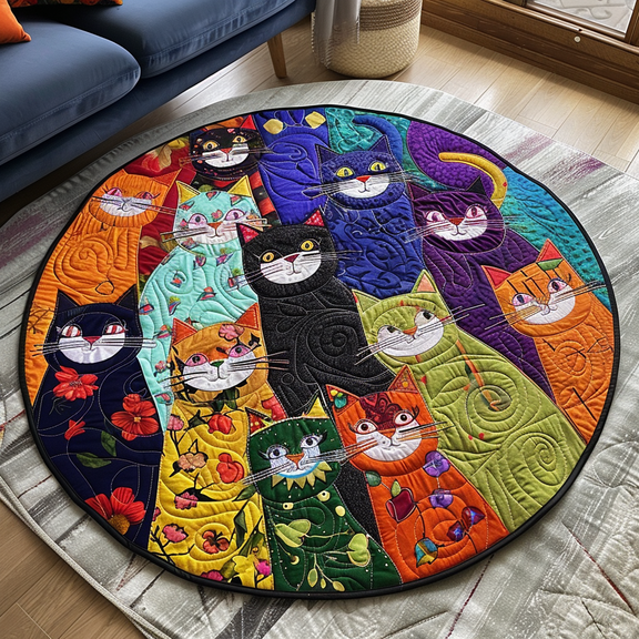Paws Whimsy Quilted Round Mat, 3D Optical Illusion Dog Rug, Paws Whimsy Floor Mat, Pet Lover Gift, Indoor Outdoor Area Rug