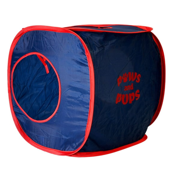 Paws and Pups Cat Play Area with Collapsible Tunnel & Tassel Ball, Blue