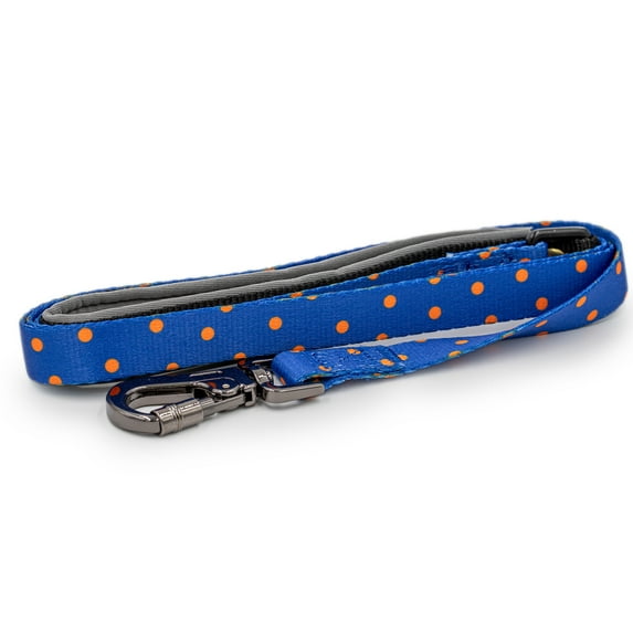 Paws and Pups Durable 6ft Nylon Dog Leash with neoprene padded handle - Orange Polka Dot (1" width)
