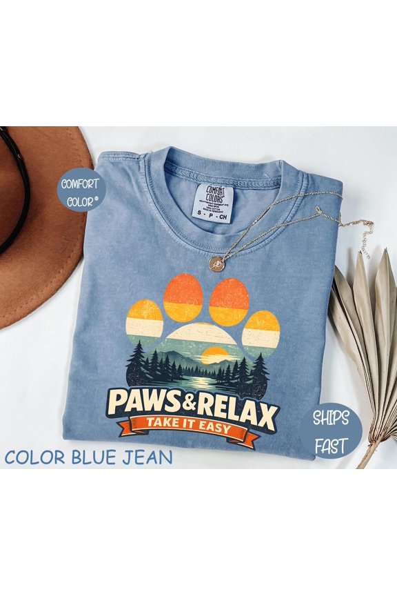 Paws and Relax TShirt Dog Paw Print Mountain Pine Gift Retro Animal Lover Graphic Tee