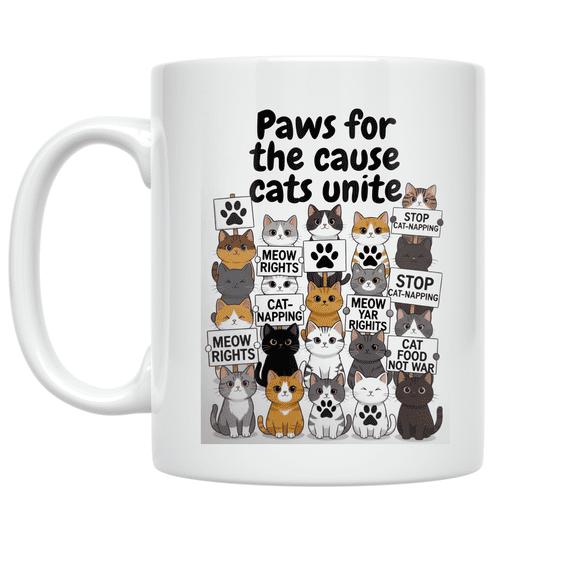 Paws for the Cause Cats Unite - Cat Activist - 11 oz Ceramic Coffee Mug