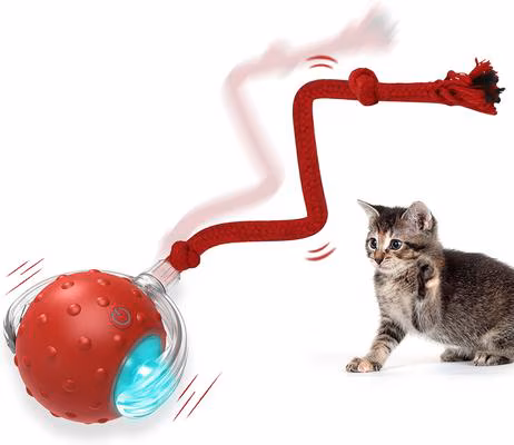 PawsPik Chirp & Chase Motion Activated Cat Ball with LED Lights, Red