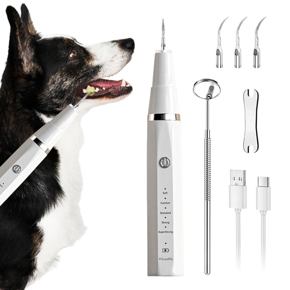 PawsPik Ultrasonic Pet Dental Cleaning Kit with LED Light, White