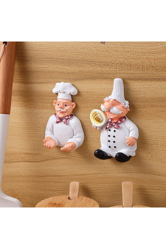 Resin Chef Shape Hooks No Drilling Adhesive for Kitchen Use 1Pair