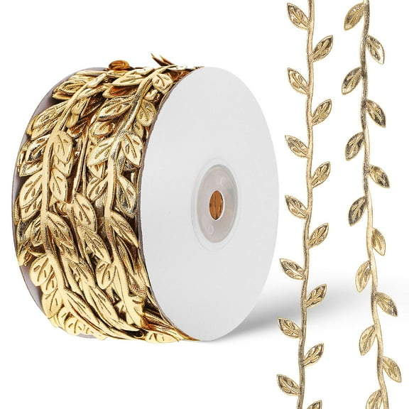 Pawsdot Fabric Vine Ribbon Golden Leaf Trim for Decoration Metallic Glitter Leaves
