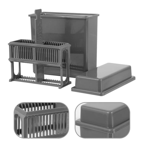 Pawsdot Durable Plastic Microscope Slides Staining Rack and Jar Kit Grey 1Set