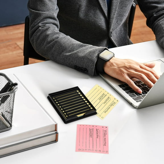 Pawsdot 1Set Black Desktop Sticker Dispenser with Memo Note Organizer for Office Use