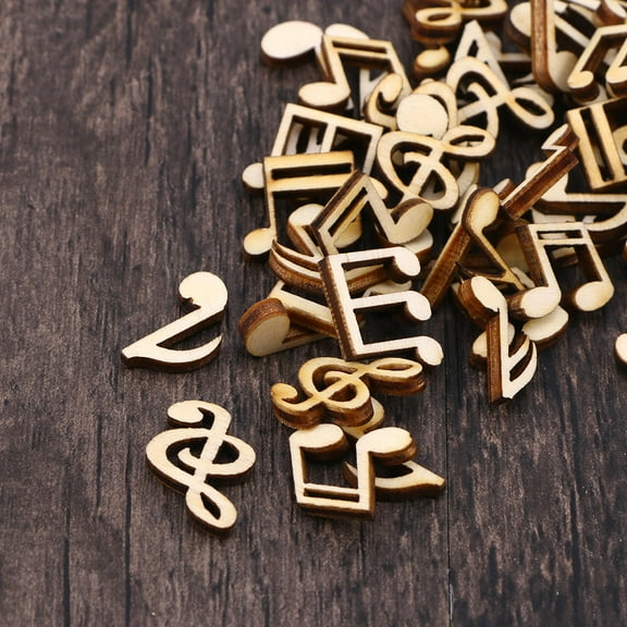 Pawsdot 100PCS Musical Notes Wood Cutouts Musical Note Listings Embellishments for Crafts Khaki for Artists Home Decor
