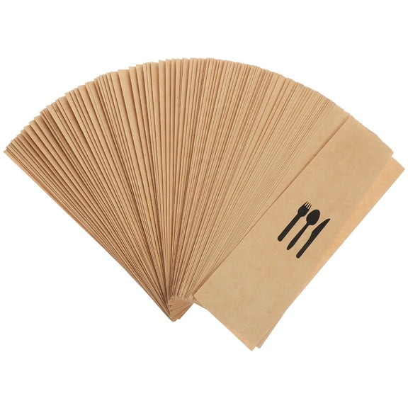 Pawsdot 100Pcs Disposable Kraft Paper Cutlery Holder Bags for Wedding Party Tableware Fork Spoon Covers