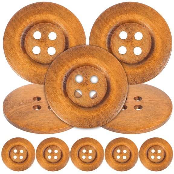 Pawsdot 10Pcs Coffee Wood Buttons 4 Holes Round Solid Unique Design for Scrapbooking