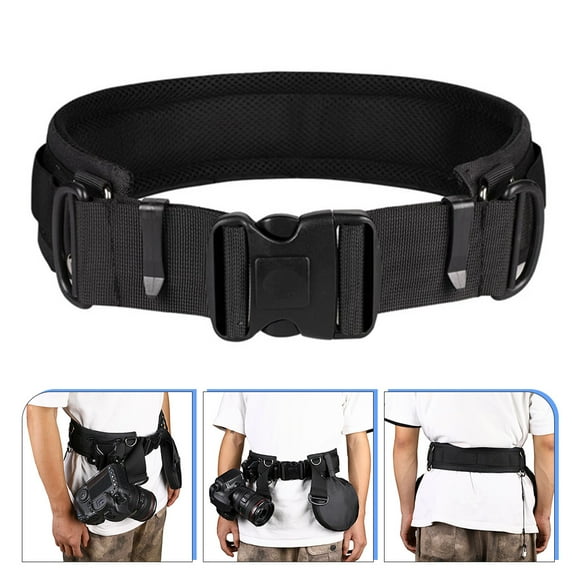 Pawsdot Adjustable Black Camera Waist Belt with Fasten Strap for Travel Cycling and Mountaineering