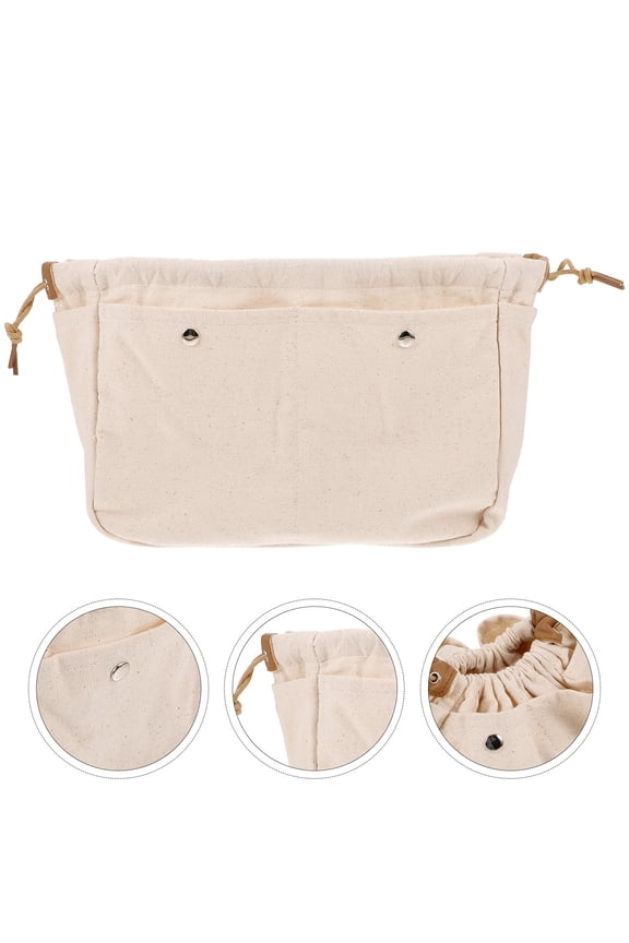Travel Cosmetic Bag White Canvas Drawstring and Inner Zipper