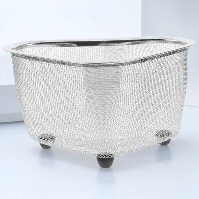Pawsdot 1Pack Triangle Sink Corner Storage Basket Stainless Steel Kitchen Organization Home Use