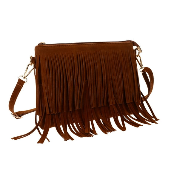 Pawsdot 1Pack Vintage Fringe Bag Light Brown Polyester Large Capacity Shoulder Wear Women Dating Travel Everyday Use
