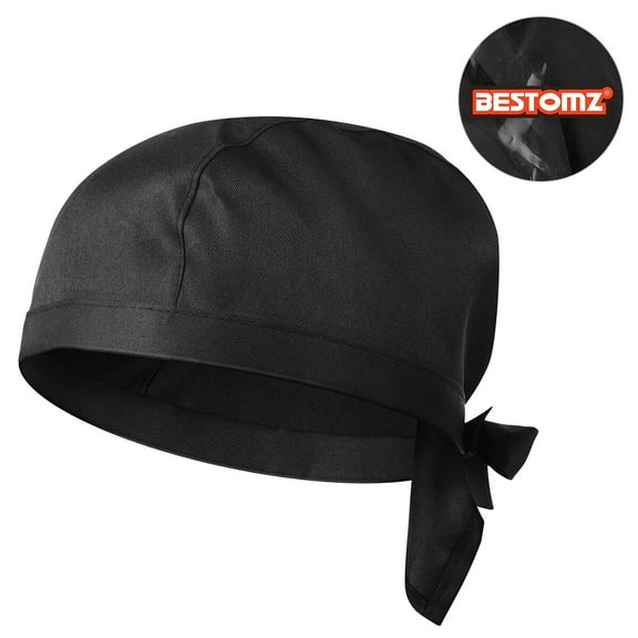Pawsdot 1Set Adjustable Ribbon Chef Hat for Men Comfortable Wear Polyester Black Practical Design