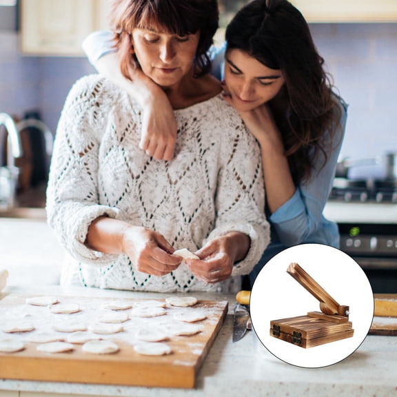 Pawsdot 1Pc Wooden Dough Presser with Ergonomic Handle for Easy Dumpling Wrapper Making in Light Brown