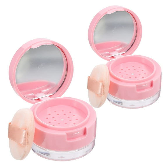 Pawsdot 2Sets Portable Pink Makeup Powder Case Durable Loose Powder Container for Daily Storage