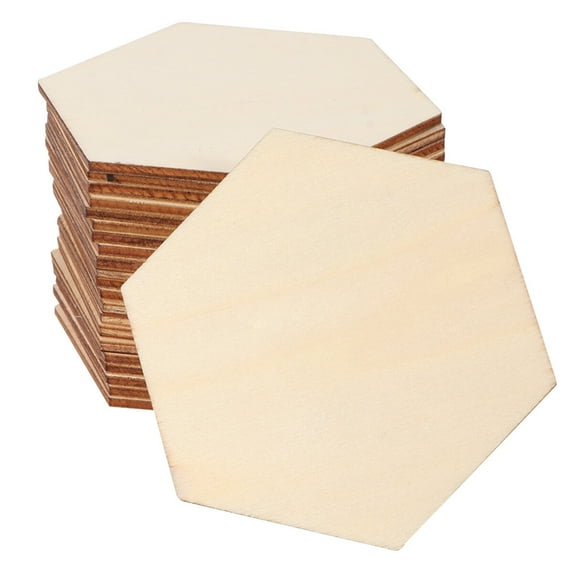 Pawsdot 25Pcs Hexagon Wood Adornments Light Yellow Wooden Name Labels for Wedding Decoration