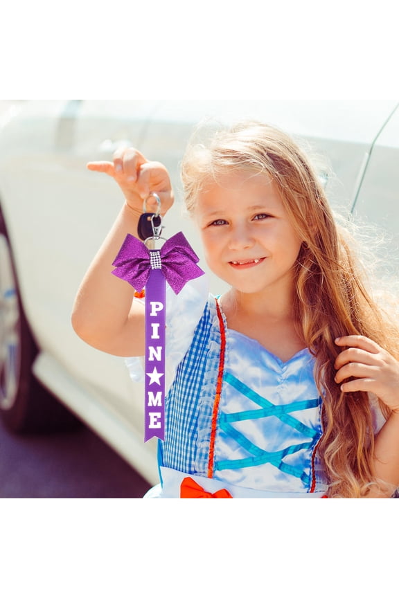 Purple Cloth Bow Keychain with Bling Rhinestones Stylish Accessory 2Pcs