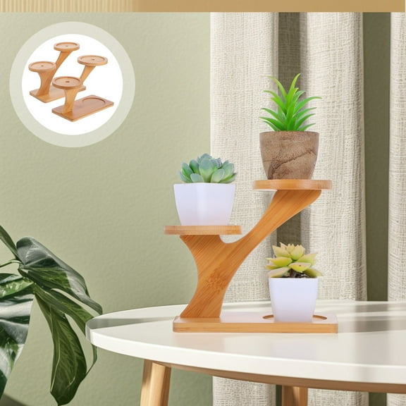 Pawsdot 2Pcs Desk Plant Stand Bamboo Material Multi Tiered Shelf for Window Plants