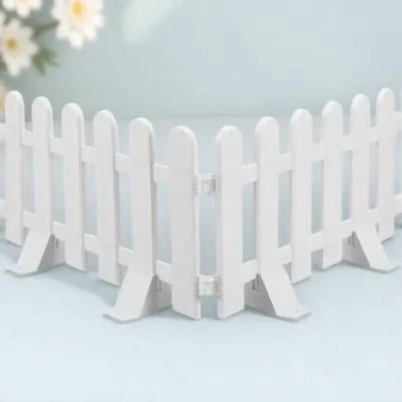 Pawsdot 2Pcs Outdoor White Plastic Garden Fence Durable Decorative Yard Border with Smooth Round Head Design